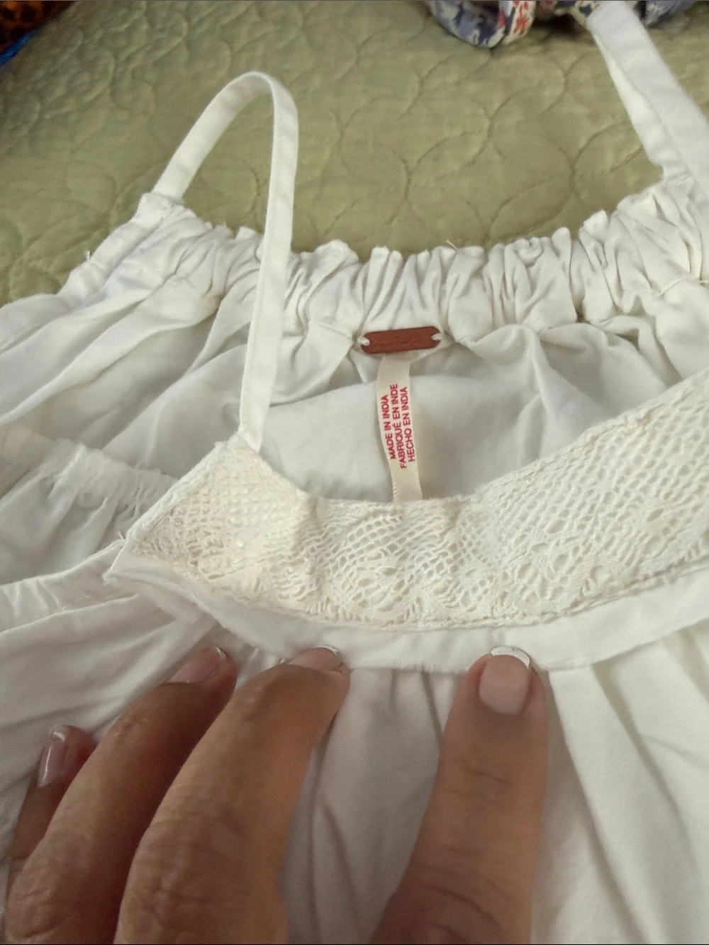 Free People White Crochet-Trim Spaghetti Straps Tank Size Small EUC